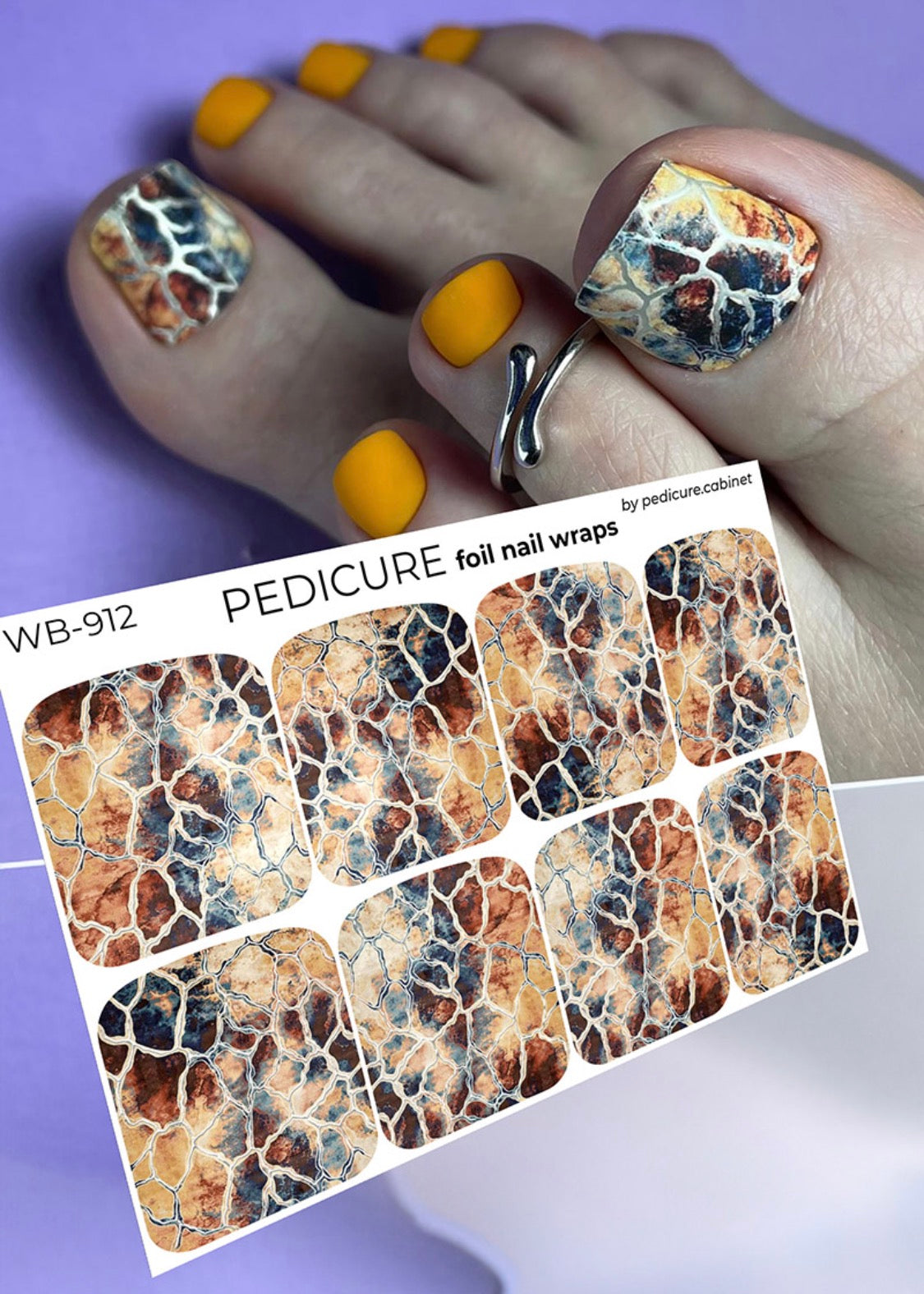 Pedicure Desert. Foil silver. Large. Nail wrap WB-912