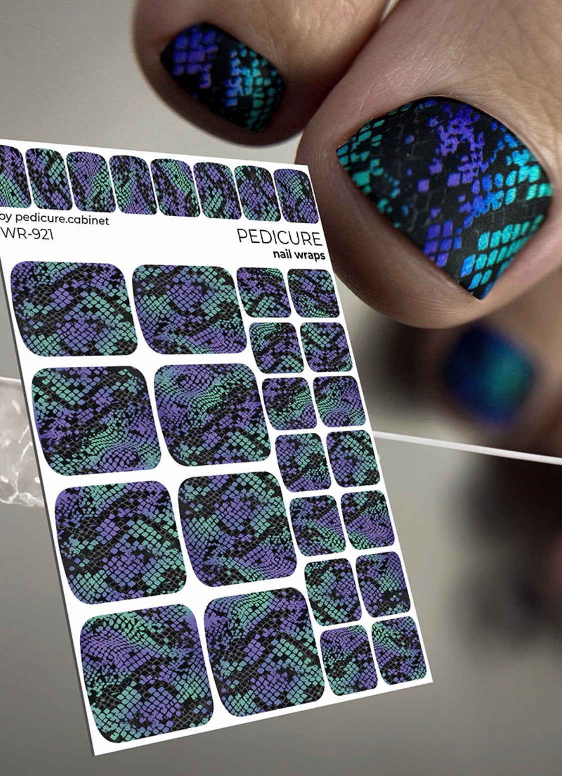 Pedicure Reptile. Green purple. Nail wrap WR-921