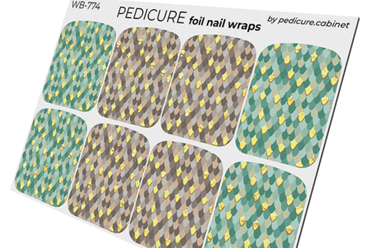 Pedicure Python beige and green. Foil gold. Large. Nail wrap WB-774