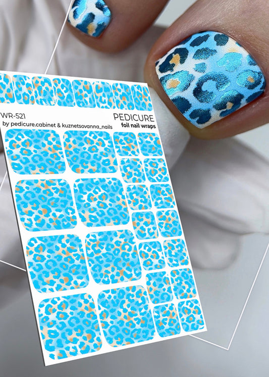 Pedicure Leo Blue and Strokes. Colored Foil. Nail wraps WR-521