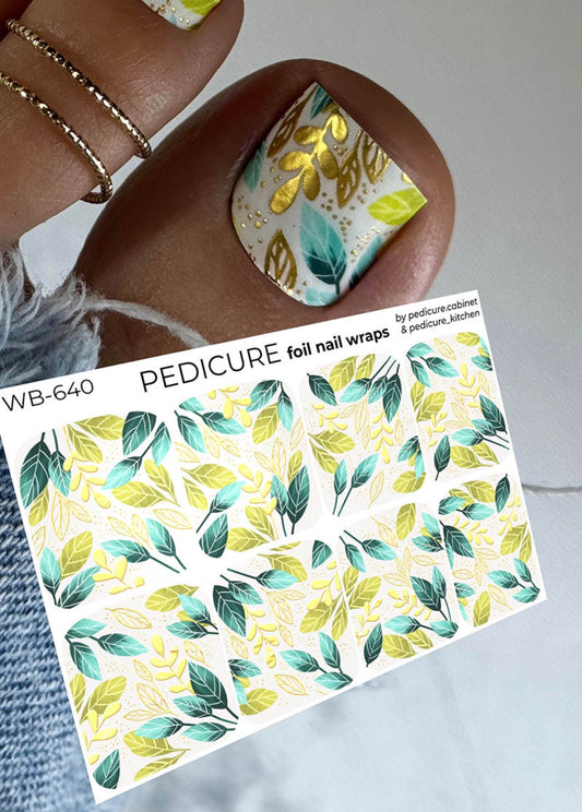 Pedicure Twigs and Leaves. Foil gold. Large. Nail wrap WB-640