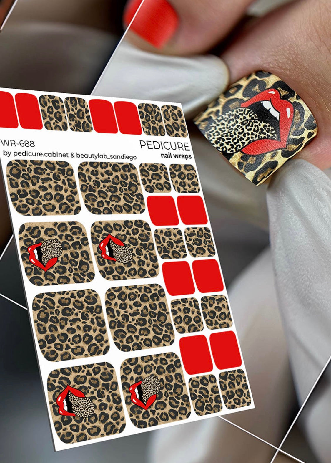 Pedicure Lips. Leopard Tongue. Nail wrap WR-688