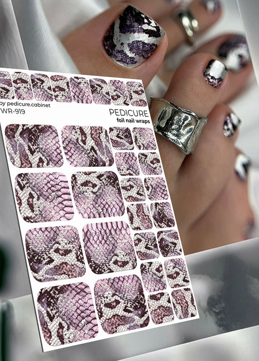 Pedicure Python. Lilac. Foil silver. Nail wrap WR-919