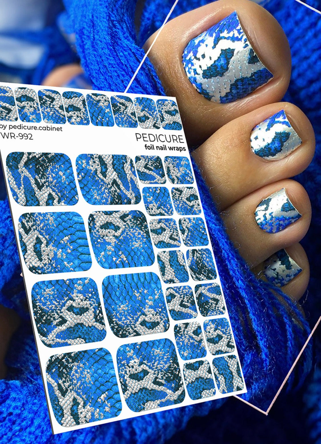 Pedicure Python. Blue. Foil silver. Nail wrap WR-992