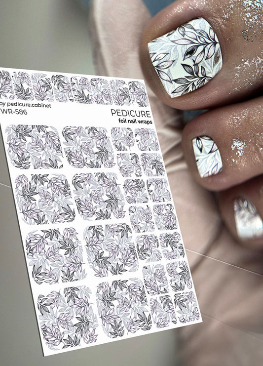 Pedicure Twigs. Silver Foil. Nail wraps WR-586