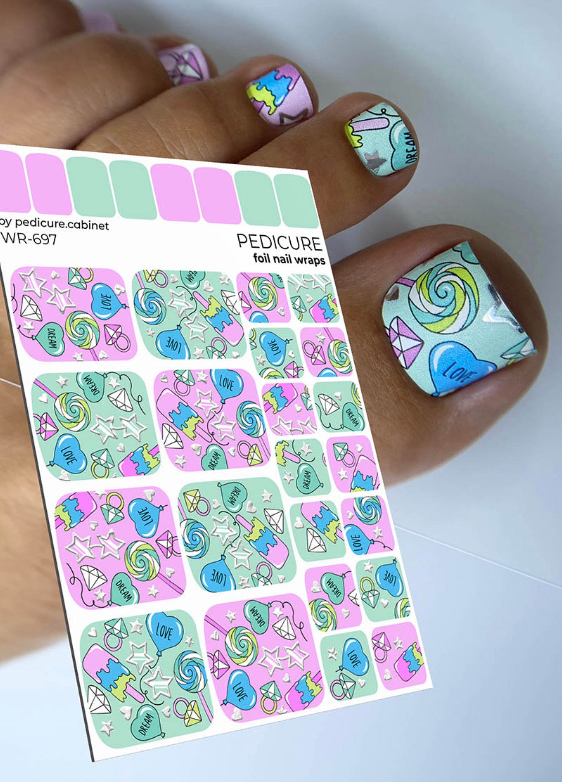 Pedicure Mix Ice Cream. Silver Foil. Nail wrap WR-697