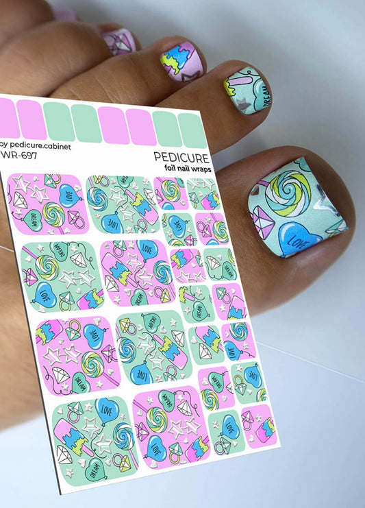 Pedicure Mix Ice Cream. Silver Foil. Nail wrap WR-697
