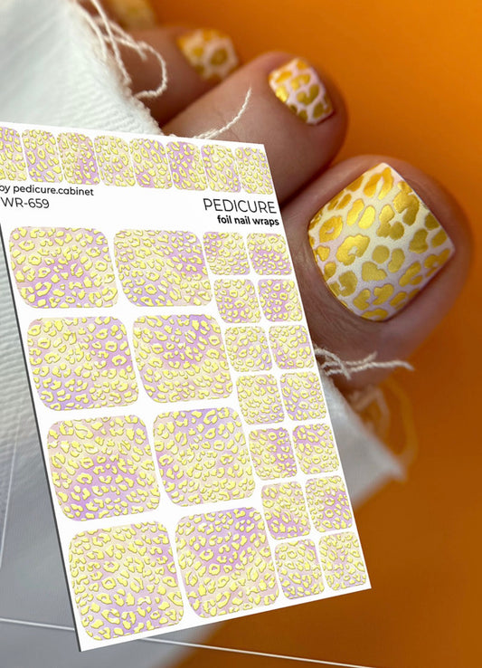 Pedicure Leo. Pink and Yellow. Gold Foil. Nail wraps WR-659