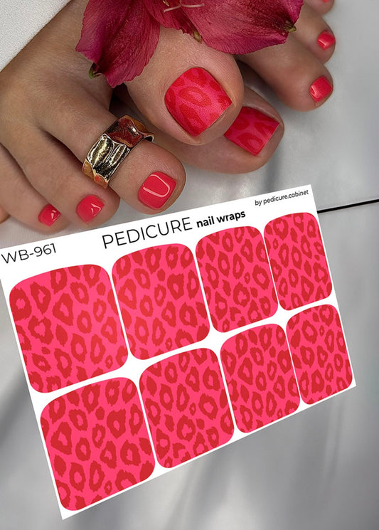 Pedicure Leo monochrome. Red. Large. Nail wrap WB-961
