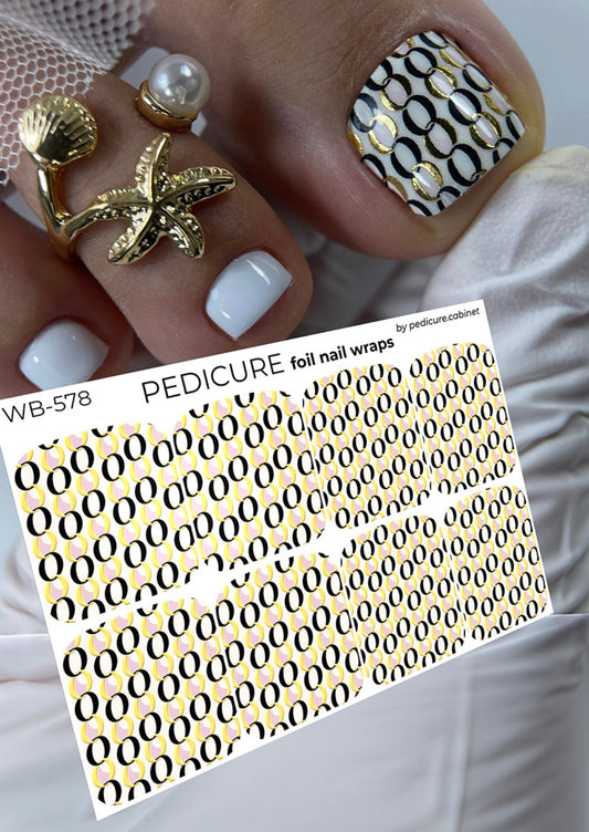 Pedicure Chains. Gold Foil. Large. Nail wraps WB-578