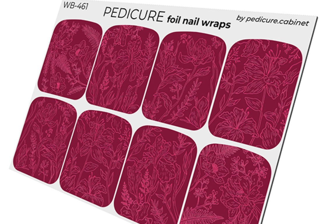 Pedicure Leaves Burgundy. Colored Foil. Large. Nail wraps WB-461