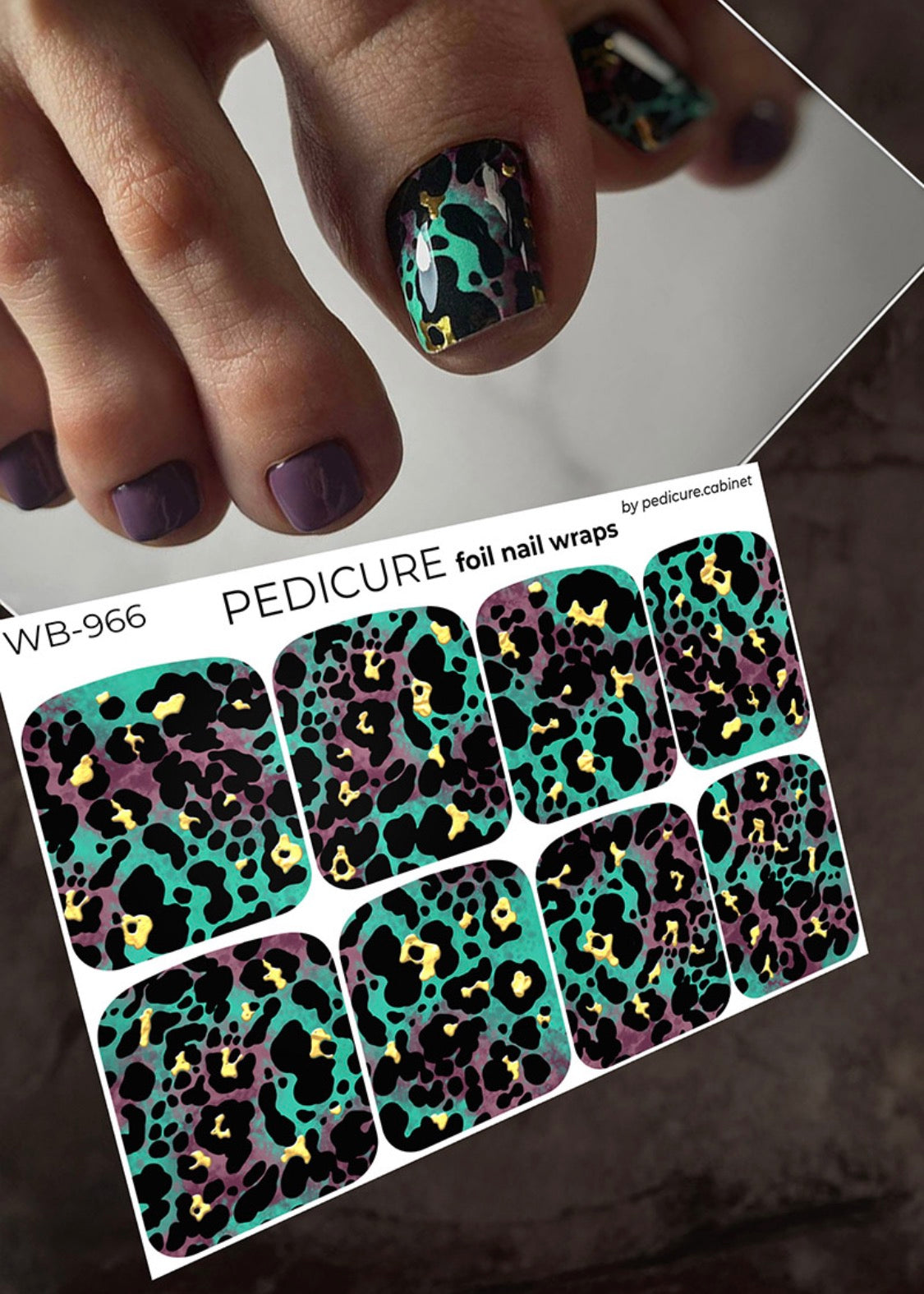 Pedicure Spots. Dark green. Foil gold. Large. Nail wrap WB-966
