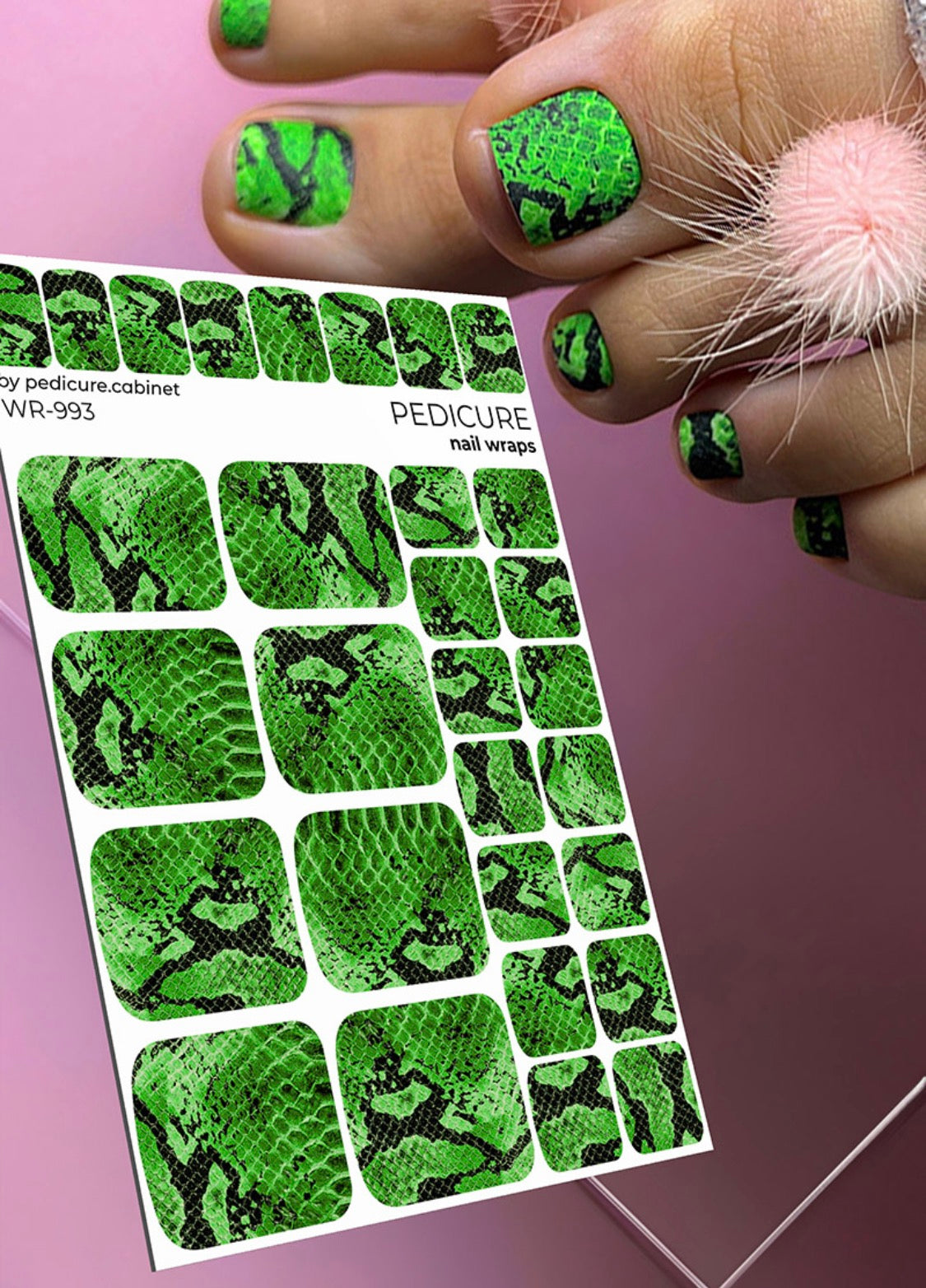 Pedicure Python. Green. Nail wrap WR-993