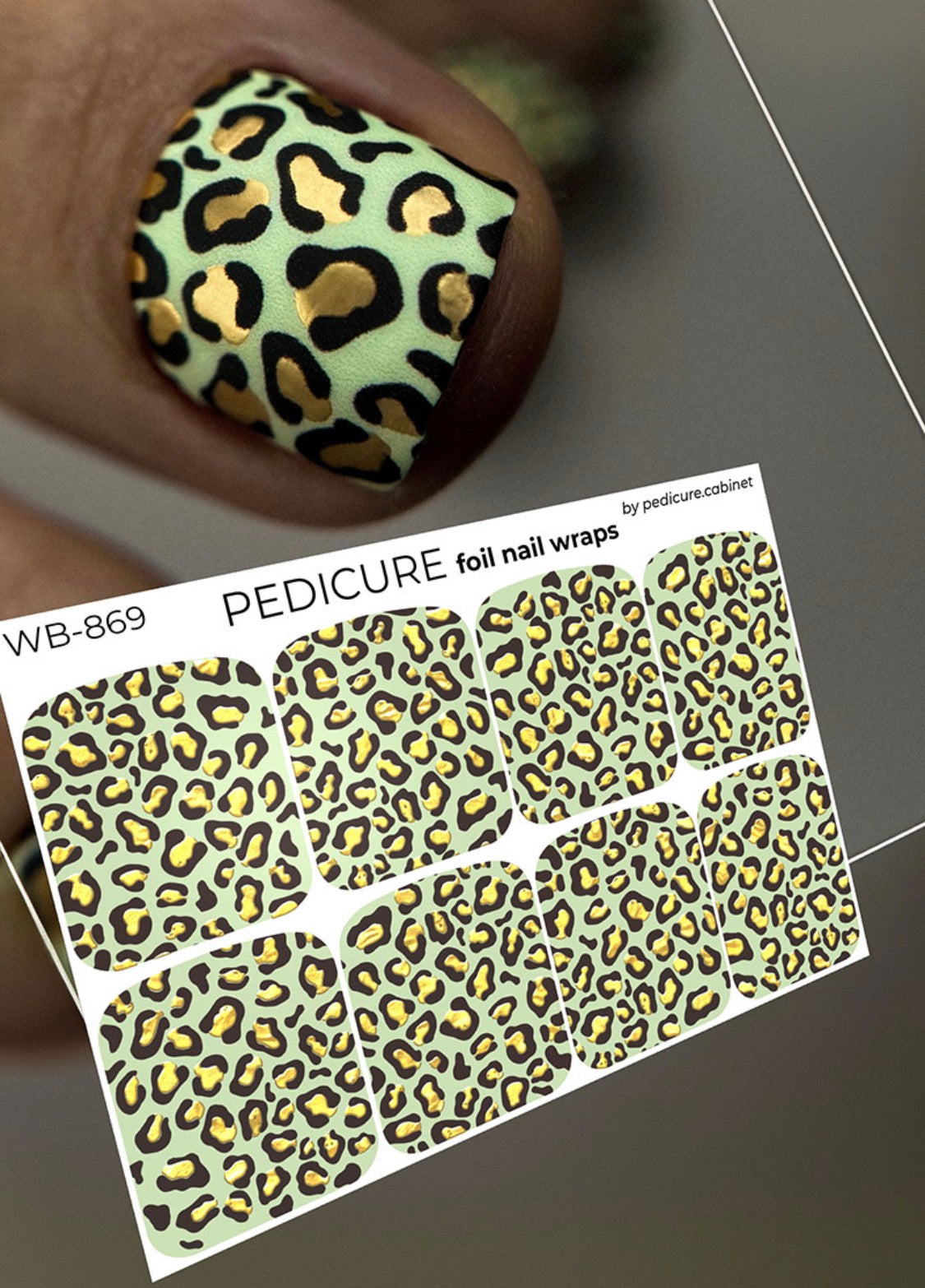 Pedicure Leo pistachio. Foil gold. Large. Nail wrap WB-869