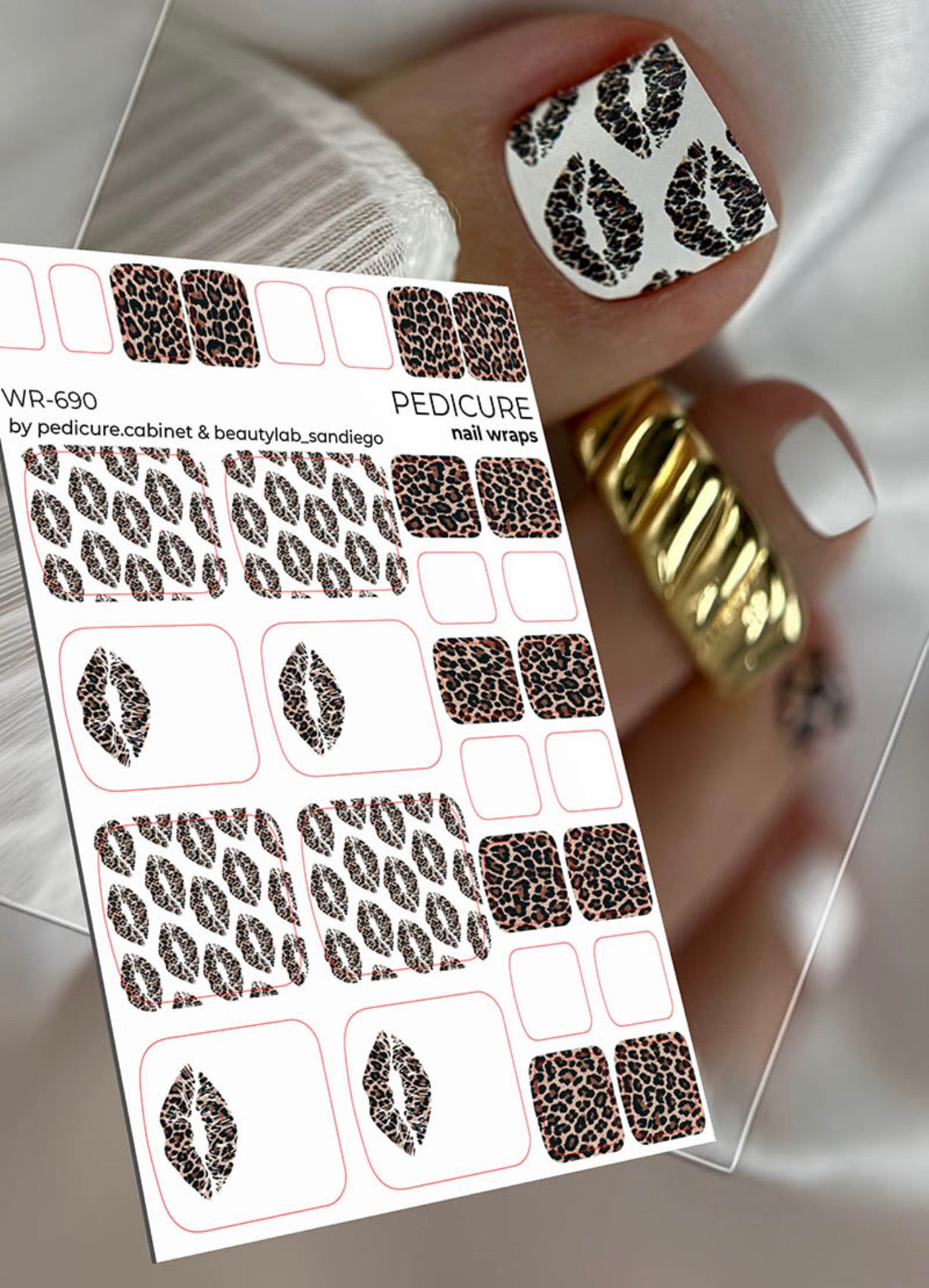 Pedicure Leopard. White Background. Nail wrap WR-690