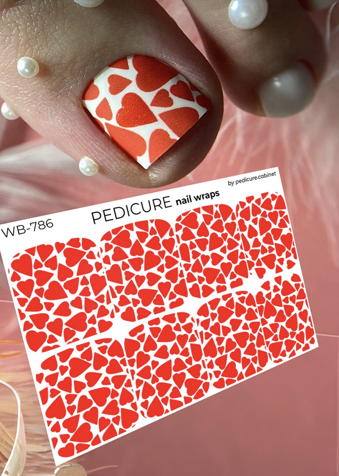 Pedicure of the Heart. White background. Large. Nail wrap WB-786